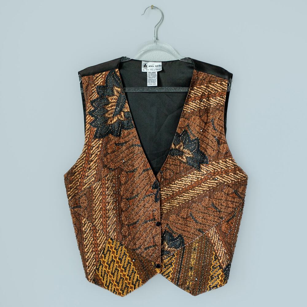 Vintage 90s Ana Mori Beaded Vest Boho Artesian Festival Chic Gilet One Size